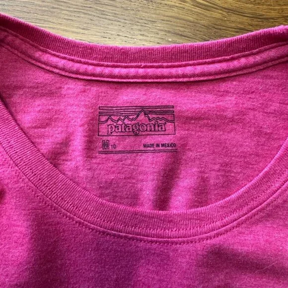 PATAGONIA Pink Logo T-Shirt Girls M 10 Medium Organic Cotton Long Sleeve Tee Top - Picture 5 of 6